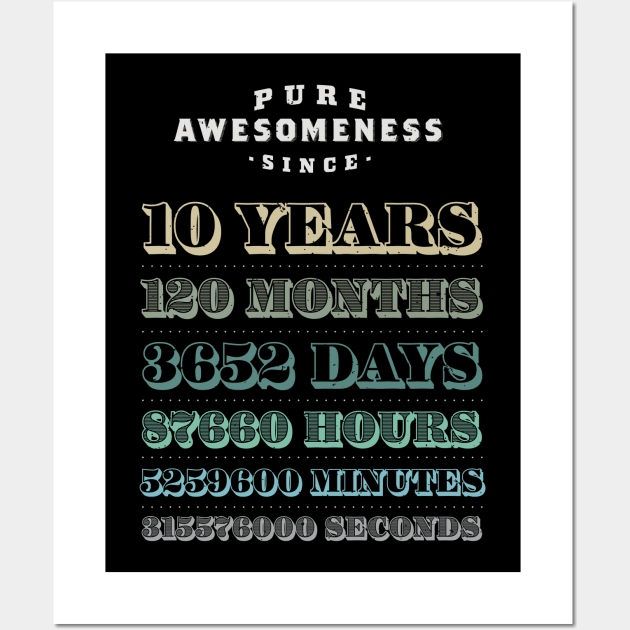 10 Years Pure Awesomeness Birthday Gift Boys Girls Wall Art by holger.brandt